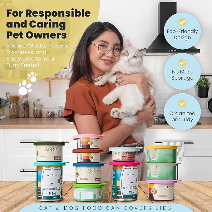 4 Pack Universal Pet Food Can Covers Lids - One fit 3 Standard Size Cans for Cats and Dogs Food Cans - Easy to Clean - Safe Silicone - Ocean Mist