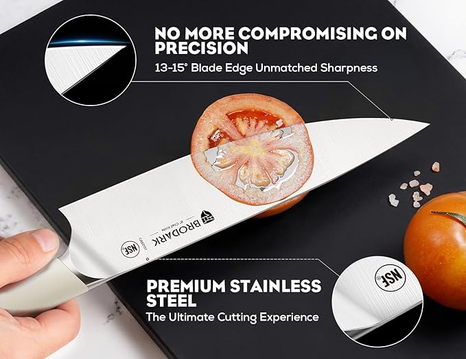 BRODARK Kitchen Knife Sets with Block and Built-in Sharpener - Ultra Sharp15 Pcs Full Tang Professional Chef Knife Set, High Carbon Super Steel Cutlery Set, Ivory Series with Gift Box for Mom - Image 2