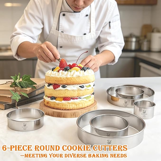 6 PCS Round Cookie Cutters (2, 3, 3.5, 4, 5, 6 Inch), Stainless Steel Biscuit Cutters For Baking, Large Circle Cookie Cutter for Baking, Pastry, Donuts, Fondant, Sandwich - Image 4