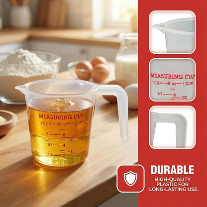 16 Pcs 1 Cup Capacity Plastic Measuring Cup, 8 Oz/250 ml Clear Graduated Measuring Cups Plastic Mug with Spout and Handles Ounce and Ml Cup Marking for Recipe Ingredient, Flour, Water, Liquid