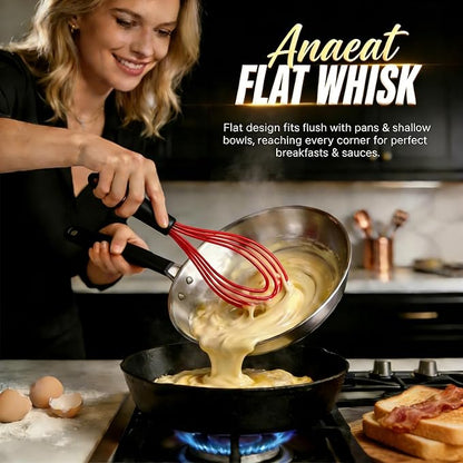 Anaeat Silicone Kitchen Whisk Set of 4, Perfect for Non-Stick Cookware, Milk and Egg Beater Blender for Whisking, Cooking, Baking, Beating - 11'' Flat Whisk and 9''+11''+12'' Balloon Whisks (Red) - Image 4