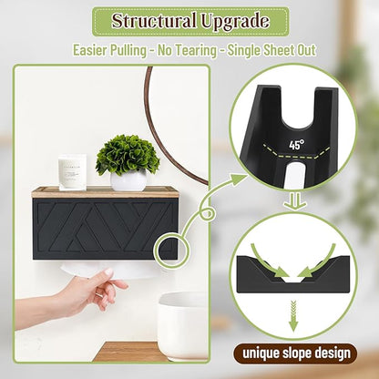 Set of 2 Paper Towel Dispenser Wall Mount, Paper Towel Holder Wall Mounted with Lid, Solid Wood Commercial C-Fold, Z-Fold, Trifold Hand Paper Towel Holder Hand Towel Holder for Bathroom Kitchen Decor