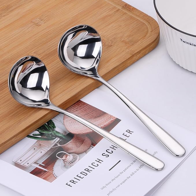 2 oz. Soup Ladles SUS304 Stainless Steel Gravy Ladle for Serving,9.5 Inch Sauce Ladel Spoon(Silver)(Set of 2) - Image 2
