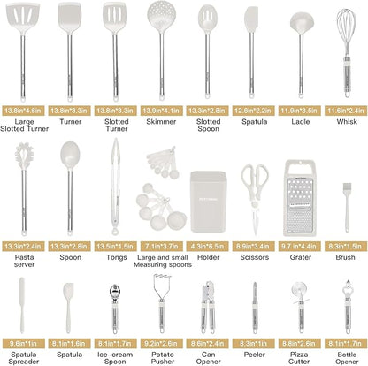 Kitchen Utensil Set-Silicone Cooking Utensils-33 Kitchen Gadgets & Spoons for Nonstick Cookware-Silicone and Stainless Steel Spatula Set-Best Kitchen Tools, Useful Pots (Cream White) - Image 2