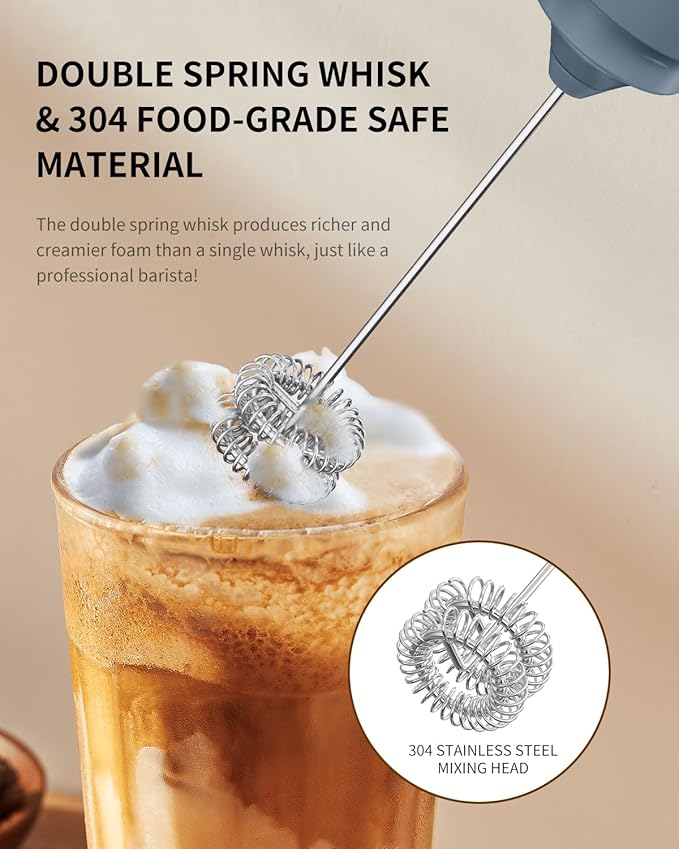 CIRCLE JOY Rechargeable Milk Frother Hanheld, Dual Ring Electric Coffee Frother, Portable Hand Frother Wand Drink Mixer for Matcha Lattes Cappuccino, Kitchen Gifts, Blue - Image 2