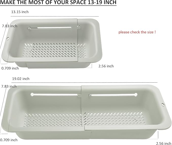 LASSHSWA Collapsible Colander for Kitchen, Over the Sink Strainer Basket for Kitchen, Fruit Pasta Food Strainer Expandable Plastic Colander BPA Free (Light Gray) - Image 5
