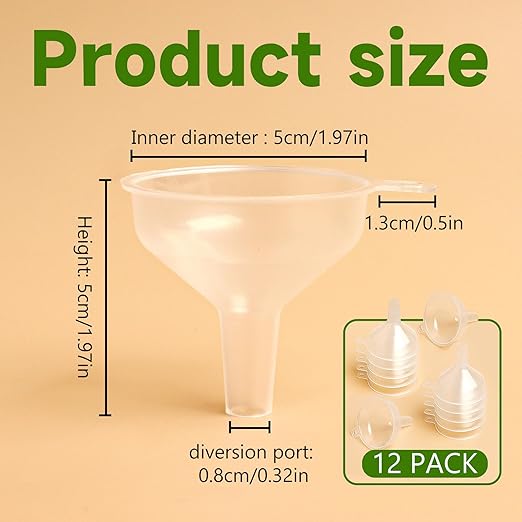12 Pack Small Funnels for Kitchen use Filling Bottles Clear Polyethylene Funnel Narrow Neck Funnels for Filling Bottles Water Bottle, Kitchen Juice, Oil & More