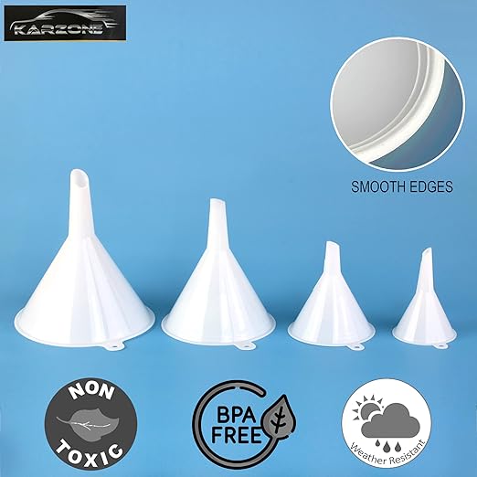 Plastic Funnel for Automotive Use - Kitchen Funnels for Filling Bottles, Jars, Containers or Lab Use - Oil Funnel for Gas, Car Oil, Lubricants and Fluids (White-4 Pack) - Image 5
