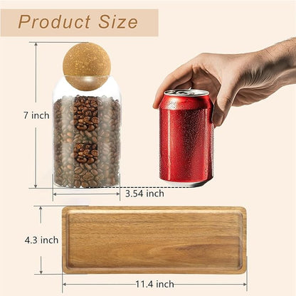Coffee Sugar Tea Container Set, 3 Pack Glass Jars with Cork Lids, Apothecary Jars with Tray for Bathroom, Decorative Qtip and Cotton Ball Holder, Cute Display Jars for Coffee Bar (27oz) - Image 3