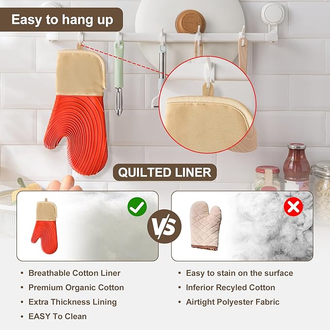 Silicone Oven Mitts-13.6 in Extended Oven Mitts Heat Resistant 500F, Oven Gloves with Soft Liner Good Grippy BPA-Free Easy to Clean Flexible-Oven Mits Set for Cooking Baking Grilling BBQ - Image 6