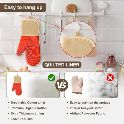 Silicone Oven Mitts-13.6 in Extended Oven Mitts Heat Resistant 500F, Oven Gloves with Soft Liner Good Grippy BPA-Free Easy to Clean Flexible-Oven Mits Set for Cooking Baking Grilling BBQ - Image 6
