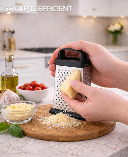 Cheese Grater, 4-Sided Mini Box Grater, Stainless Steel Food Shredder for Cheese, Parmesan & Vegetables, Dishwasher Safe, Black - Image 6