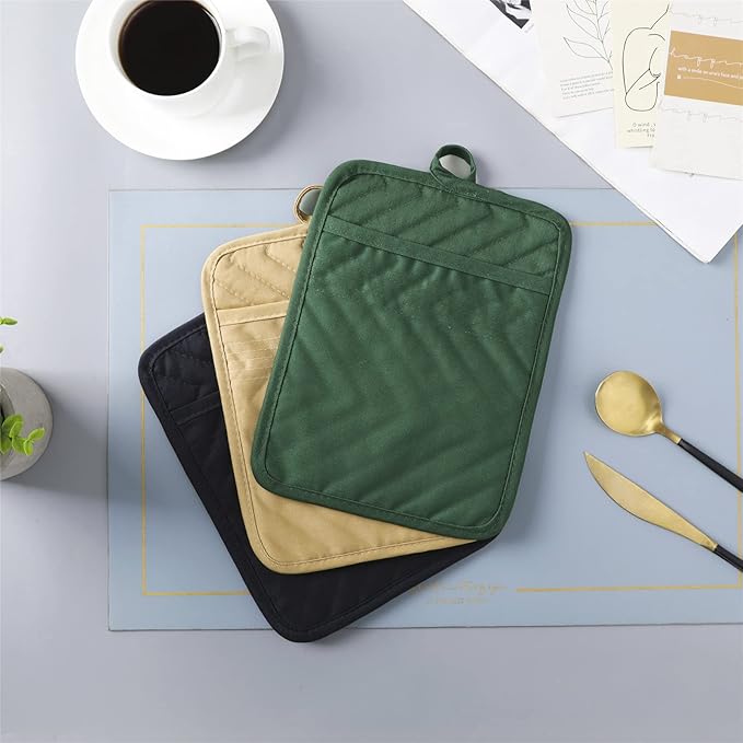 Anyi Pot Holders and Oven Mitts 7" X 9" Heat Resistant Cotton Pocket Pot Holder Set Feature of Non Slip Kitchen Hot Pad Oven Mitts, 3-Pack (Mood Indigo) - Image 5