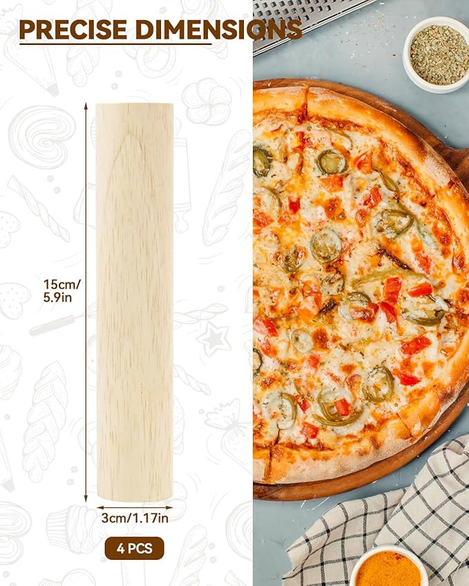 6 Inch Small Wooden Rolling Pin, 4 PCS Dumpling Dough Roller Wooden Mini Rolling Pins, Wooden Rolling Pin Set for Fondant, Pasta, Bread, Pastry, Cookies, Pizza, Pie Kitchen Utensil Tool - Image 2