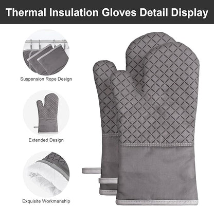 Oven Mitts and Pot Holders 8pcs Set, Cotton Oven Glove with Non-Slip Silicone Surface, Machine Washable Pot Holders, Extra Long Oven mits, Heat Resistant 500 °F, for Cooking, Grilling, Baking - Image 4