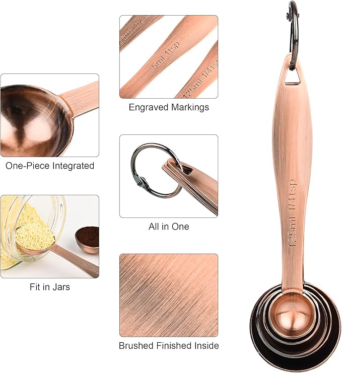 Measuring Cups and Spoons Set, 12 Pieces Stainless Steel Measuring Cup Set, Metal Copper Measuring Cups Spoons, Dry & Liquid Kitchen Measure Cup Spoon & Leveler & Measure Equivalents - Image 6