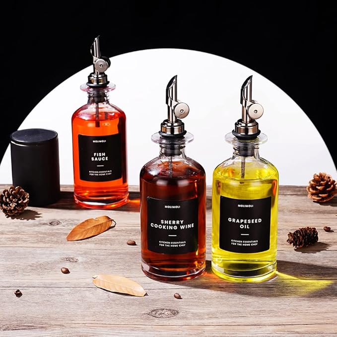 Molimoli Olive Oil Dispenser Bottle for Kitchen With Weighted Pourer - Glass Cruet Set of 4 | 350ml - Image 7