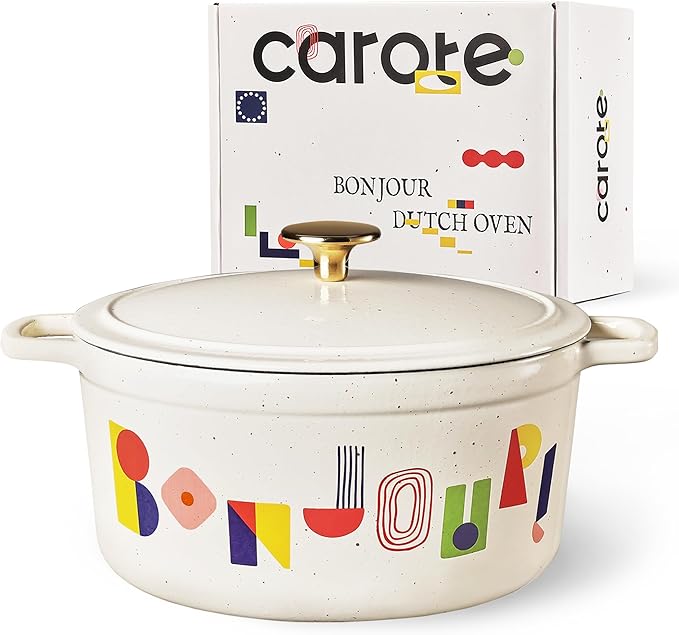 CAROTE 5QT Cast Iron Dutch Oven Pot with Lid by CAROTE