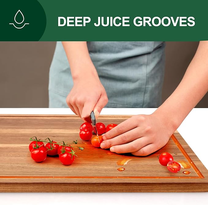 20" XL Extra Large Wooden Cutting Boards for Kitchen Charcuterie Boards Hardwood Solid Chopping Board Big Acacia Wood Cutting Board Meat Serving Cheese Board Thick Butcher Block Turkey Carving Board - Image 5