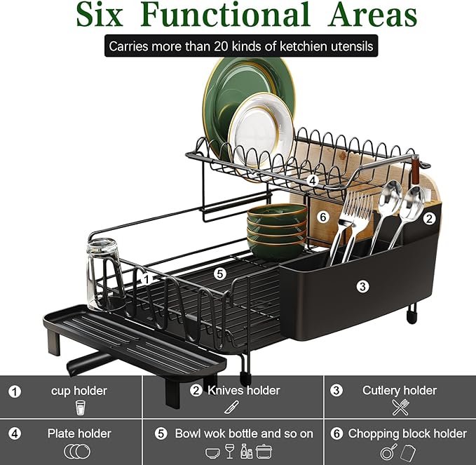 Runnatal Large Dish Drying Rack with Drainboard Set, Stainless Steel Detachable 2-in-1 Large-Capacity 2-Tier Over The Sink Anti-Rust Dish Rack and Dish Drainer for Kitchen Counter - Image 4