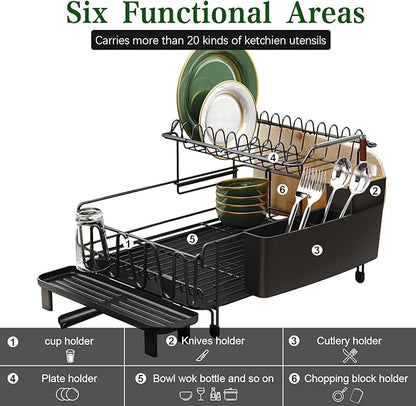 Runnatal Large Dish Drying Rack with Drainboard Set, Stainless Steel Detachable 2-in-1 Large-Capacity 2-Tier Over The Sink Anti-Rust Dish Rack and Dish Drainer for Kitchen Counter - Image 4