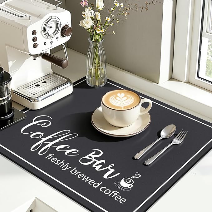 Findosom Dish Drying Mat, 16" x 18" Super Absorbent & Hide Stain Coffee Mat, Cuttable Drying Mat for Kitchen Counter, Coffee Bar Accessories, Under Dish Rack, Coffee Maker, Espresso Machine, Black - Image 3