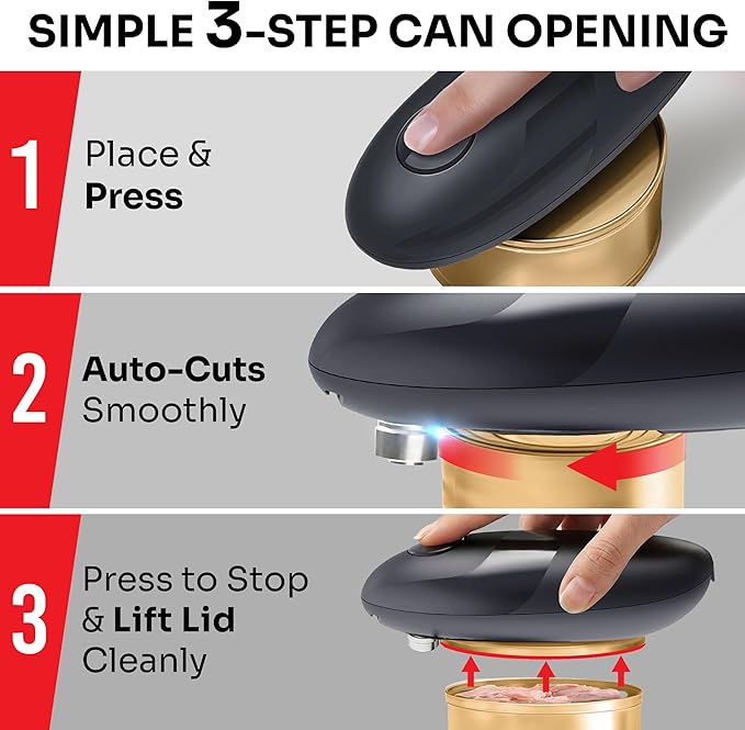 MUELLER HOME SmoothEdge Auto Electric Can Opener – Battery‑Operated One‑Touch w Magnet Lid Lifter, Smooth‑Edge Cut Technology – Portable Hands‑Free Automatic Can Opener for Seniors & Arthritis, Gray - Image 4