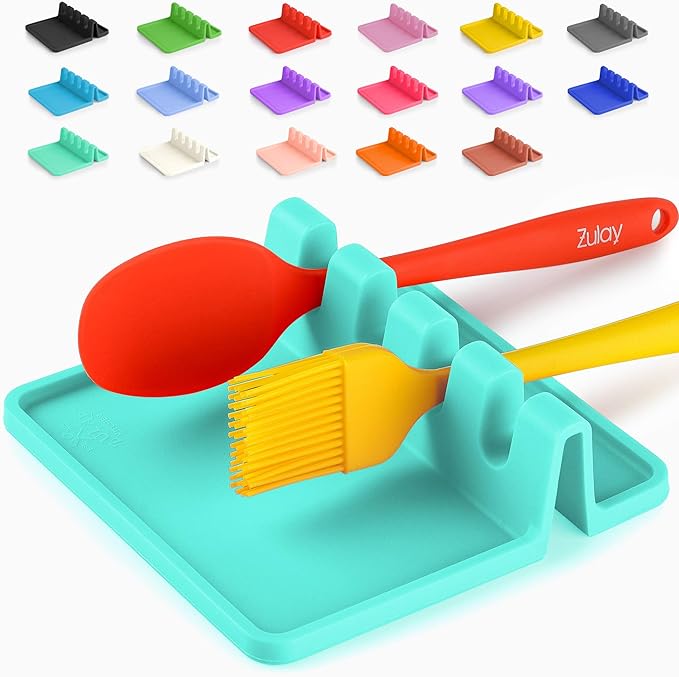 Zulay Kitchen Silicone Utensil Rest with Drip Pad for Multiple Utensils - BPA-Free, Heat-Resistant Spoon Rest & Spoon Holder for Stove Top - Kitchen Utensil Holder for Ladles & Tongs - Aqua by ZulayKitchen