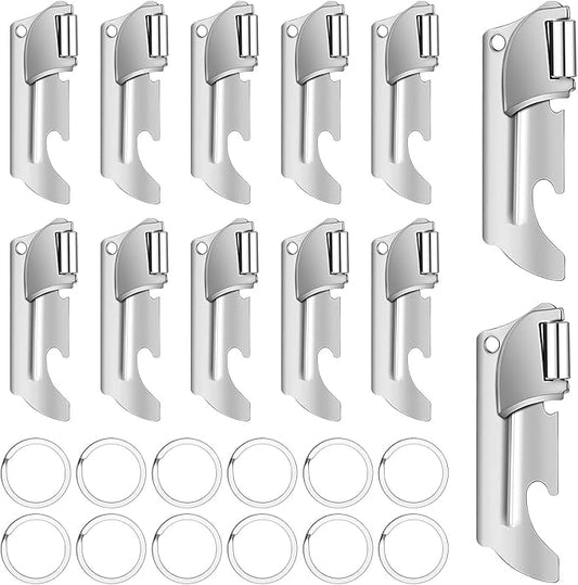 12 Pieces Military Style Can Openers with Key Rings, Anglecai P-57 Military Camping Can Openers Stainless Steel Army Survival Cans Opener Portable Cans Opener for Traveling (Style 6 (P57))