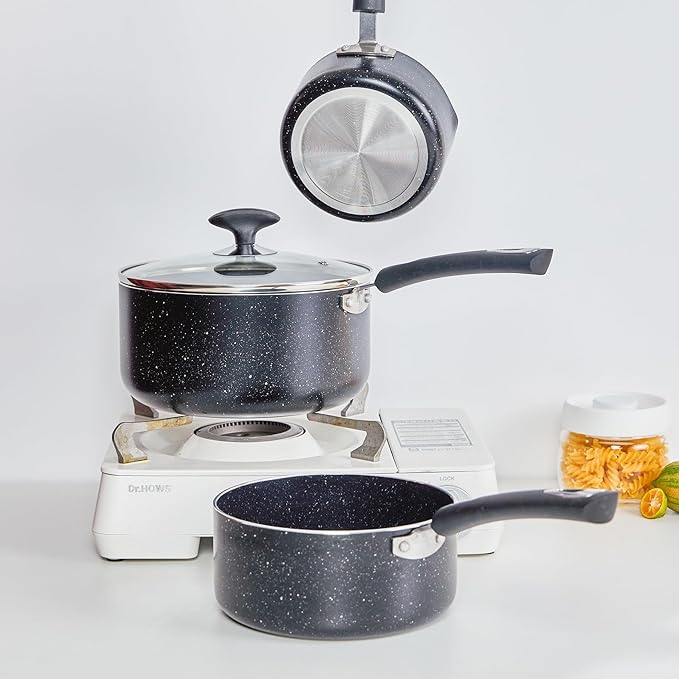 Nonstick Saucepan Set - 3-Pieces Pot Set 1 Quart & 2 Quart & 3 Quart,Ultra Non Stick Sauce Pan Small Pot with Glass Lid,Great for Home Kitchen Restaurant,Black - Image 6