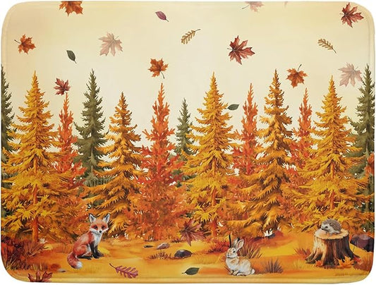 Autumn Forest Dish Drying Mat - Welcome Fall Fox Drying Pad for Counter Wildlife Dish Drainer Mat Cabin Animal Kitchen Accessories 18 X 24 Inch by Giwawa