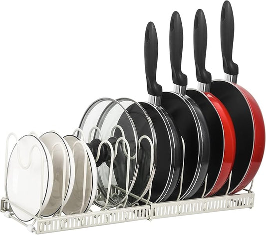 ROOHUA Pot Rack - Expandable Pot & Pan Organizer for Cabinet, 10 Adjustable Compartments (Apricot, 10) by ROOHUA