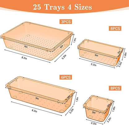 SpaceHacks 25 PCS Plastic Drawer Organizer Set, 4-Size Versatile Organizer Trays & Storage Bins for Makeup, Jewelry, and Gadgets in Bathroom, Bedroom and Office,Orange - Image 2