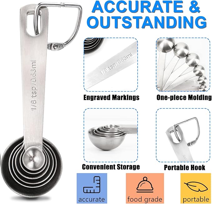 Measuring Spoons, Premium Heavy Duty Stainless Steel Measuring Spoons Cups Set, Small Tablespoon with Metric and US Measurements, Set of 6 for Measuring Dry and Liquid Ingredients - Image 4