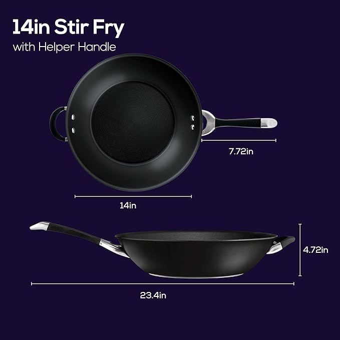 Circulon Symmetry Hard Anodized Nonstick Stir Fry / Wok Pan with Helper Handle - 14 Inch, Black - Image 3