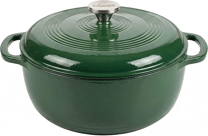 Lodge Essential Enamel Cast Iron Dutch Oven - Perfect for Bread Baking, Braising, Marinating & Slow Cooking - Features Moisture-Sealing Lid & Dual Handles - Kitchen Essentials - 6 Quarts - Evergreen by Lodge