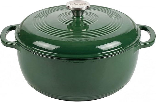 Lodge Essential Enamel Cast Iron Dutch Oven - Perfect for Bread Baking, Braising, Marinating & Slow Cooking - Features Moisture-Sealing Lid & Dual Handles - Kitchen Essentials - 6 Quarts - Evergreen by Lodge