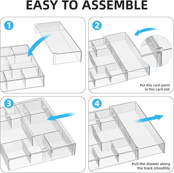 Marbrasse Expandable Desk Drawer Organizer, Clear Plastic Drawer Organizer Tray with 10 Adjustable Compartments, Desk Organizers and Accessories, 5 Drawer Dividers for Office Supplies, Makeup(Clear) - Image 6