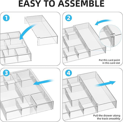 Marbrasse Expandable Desk Drawer Organizer, Clear Plastic Drawer Organizer Tray with 10 Adjustable Compartments, Desk Organizers and Accessories, 5 Drawer Dividers for Office Supplies, Makeup(Clear) - Image 6