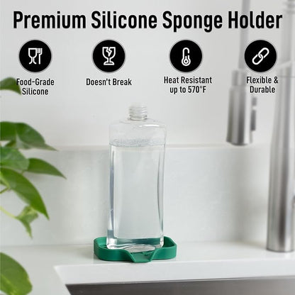 Zulay Kitchen Small Silicone Sponge Holder (4.9x3.3”) – Space-Saving Sink Organizer Tray for Sponge, Soap, Brush & More – Compact Non-Slip Dish for Kitchen & Bathroom Countertops (Pine Green) - Image 2