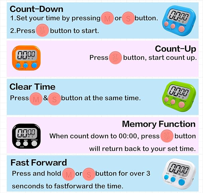 54 Pcs Kitchen Timer Bulk with Small Magnetic Backing Stand Liubeili Digital Timers Manual Electronic Alarm Clock Visual LCD Display for Teacher Toothbrush Exercise Oven Classroom Baking - Image 4