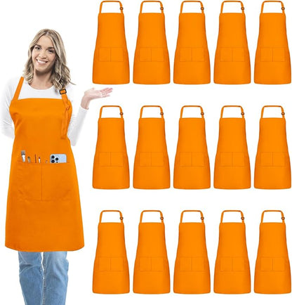 15 Pcs Adult Aprons Bulk with Pockets Adjustable Bib Chef Apron for Women Men Painting Cooking Crafting (S/L) by IMERAGO