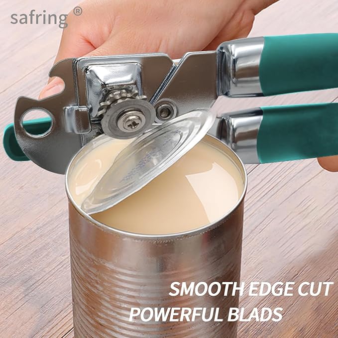 Safring Can Opener Manual, Handheld Strong Heavy Duty Stainless Steel Can Opener, Comfortable Handle, Sharp Blade Smooth Edge, Can Openers with Multifunctional Bottle Opener, Aqua Sky - Image 4