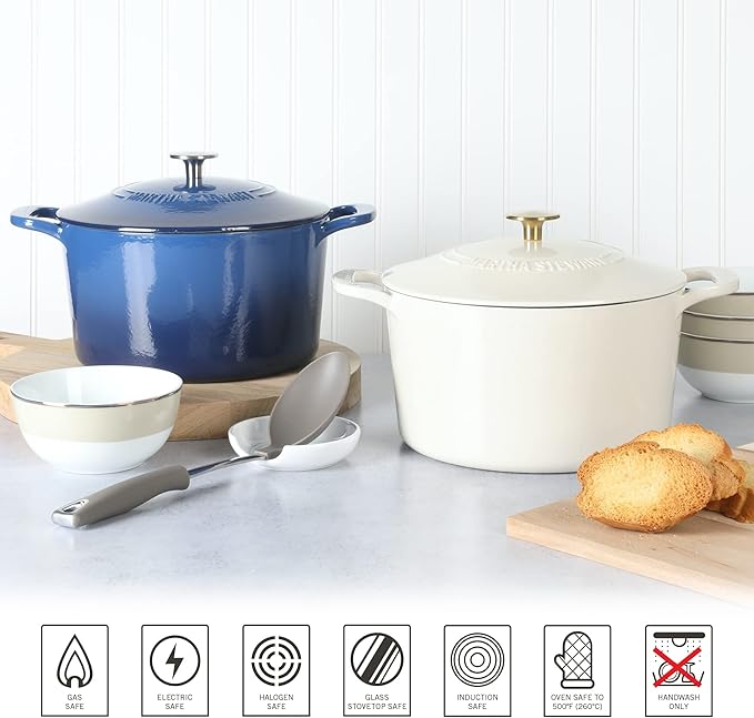 MARTHA STEWART Gatwick 7-Quart Enamel Cast Iron Dutch Oven – Linen White With Gold – Heavy-Duty Dutch Oven for Slow Cooking, Braising & Baking - Image 6