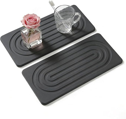 2 PCS Water Absorbing Diatomite Coasters, Stone Drying Mat for Kitchen Counter, Quick Dry Stone Mat Trays for Bathroom Kitchen Counter, Soap Dish Tray Used for Hand Soaps (Dark Gray, 8.3" x 4") by Unknown