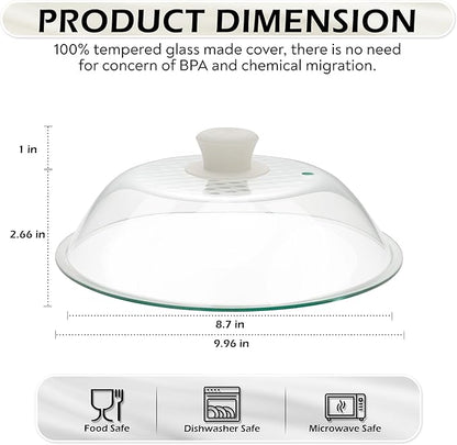 OEC Lighter Weight Tempered Glass Microwave Splatter Cover - 10 inch (Inner Diameter 8.7”) - Heat-Resistant - Durable Glass Lid with Vent, Silicone Knob, Dishwasher Safe, 100% Food Grade - BPA Free - Image 2