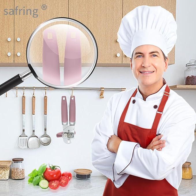Safring Can Opener Manual, Handheld Strong Heavy Duty Stainless Steel Can Opener, Comfortable Handle, Sharp Blade Smooth Edge, Can Openers with Multifunctional Bottle Opener, Pink - Image 7
