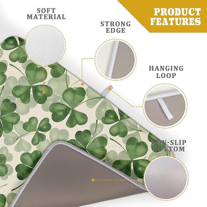 St Patrick's Day Dish Drying Mat for Kitchen Counter 18x24 Saint Patricks Clover Shamrock Green Print Absorbent Reversible Microfiber Drying Mats Kitchen Countertop Protector Dishes Drainer Rack Pad - Image 4