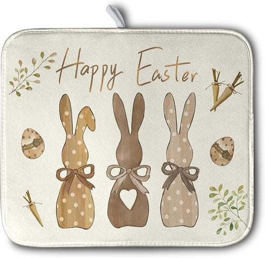 Happy Easter Bunny Dish Drying Mat Rabbits Egg Carrot Dish Pad for Kitchen Counter 16x18 Inch Microfiber Absorbent Spring Bufflao Plaid Dish Draining Mat Reusable Washable Dish Drainer Rack Mat by Kwlegh