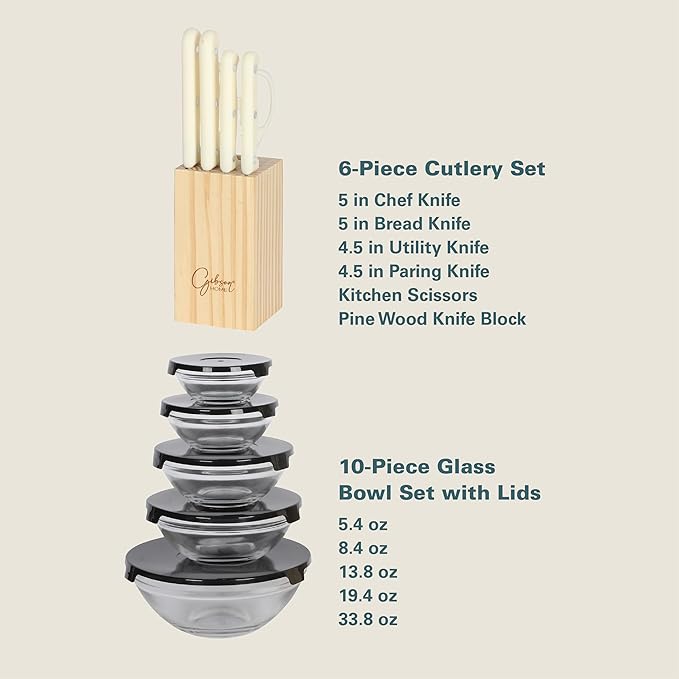 Gibson Home 74 Piece Kitchen in a Box Pots and Pans Cookware, Plates and Bowls Dinnerware, Cutlery Knife Block, Flatware Utensils, Tools & Gadgets, Storage, Glasses Set - Image 4